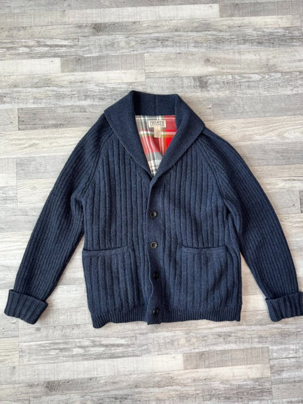 Duluth Trading blue mens alpaca wool shawl collar cardigan NWOT size large